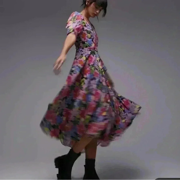 Topshop Print Wrap Midi Dress in Pink Multi Size 2 - Picture 3 of 8